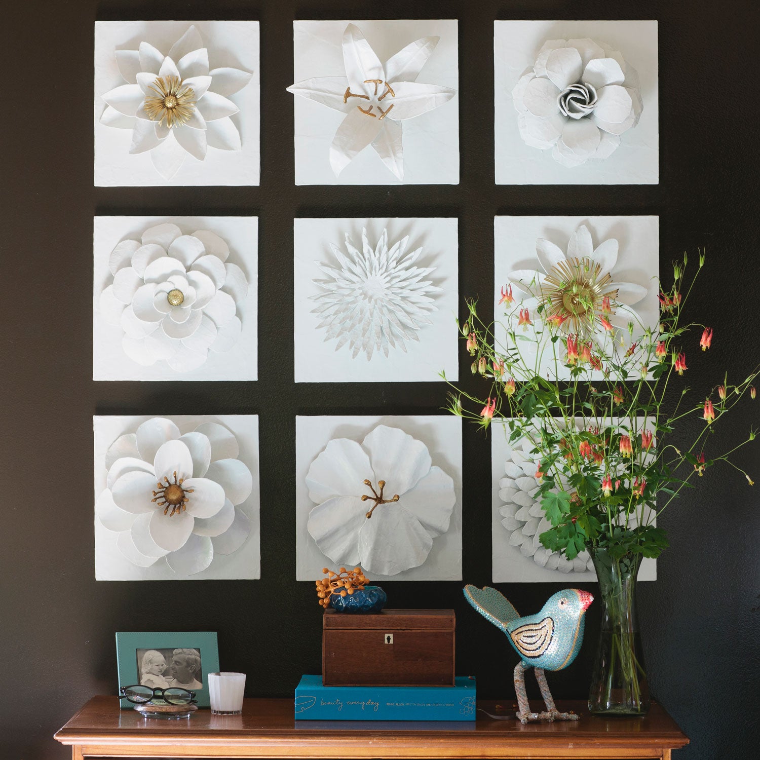 Rose Flower Wall Tile on dark wall