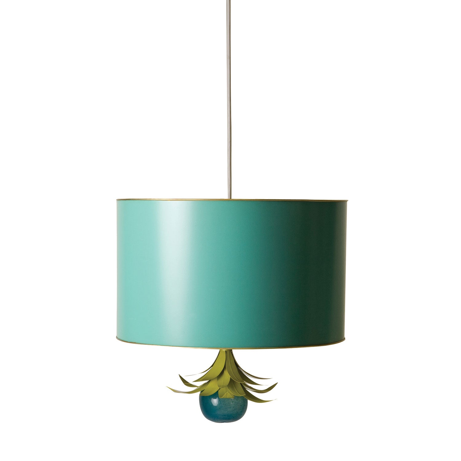 Drum Pendant in aqua , handmade tole ceiling light