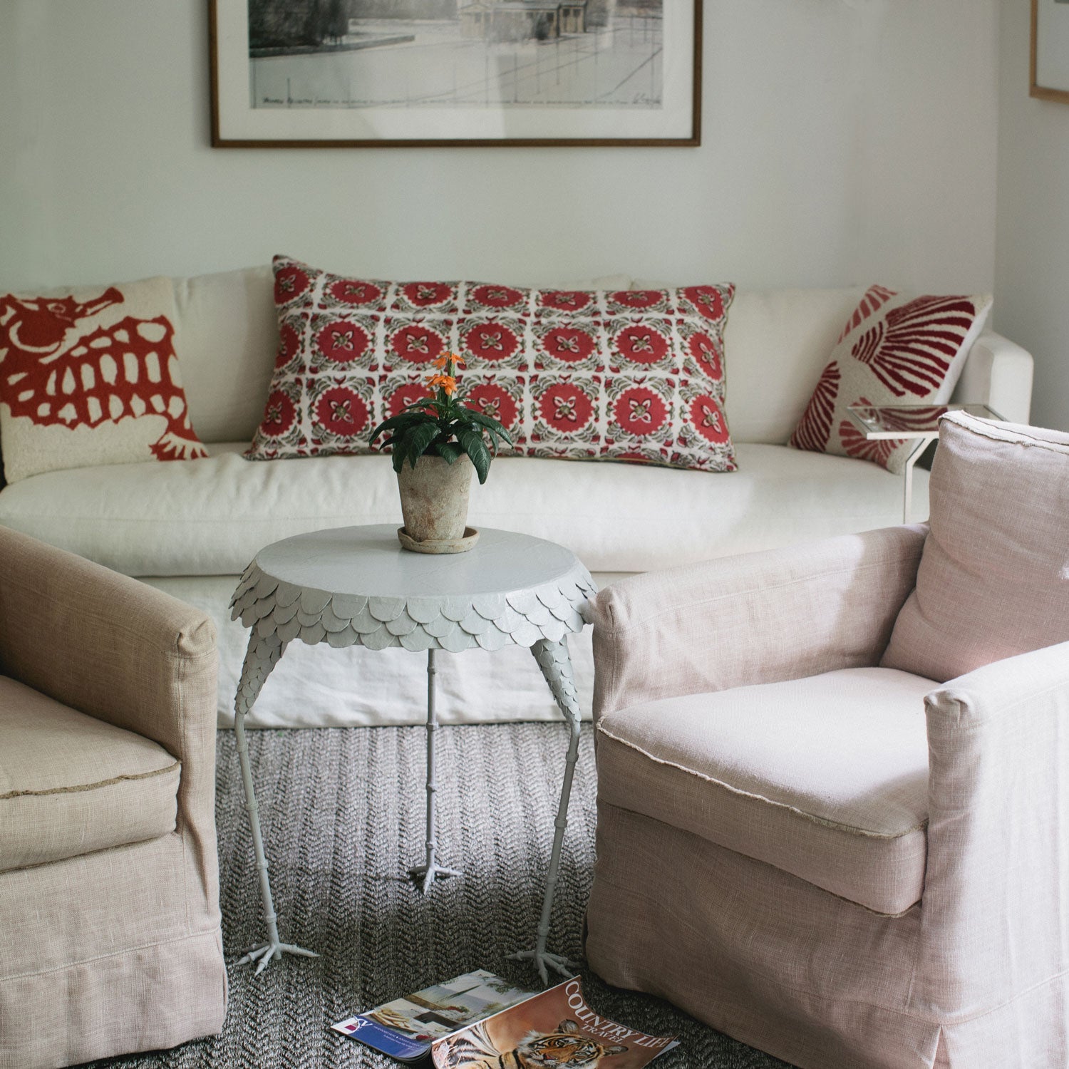 adorable chicken leg side table with feathers and chicken feet