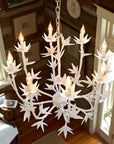 Melissa Chandelier in living room is artisan made papier mache