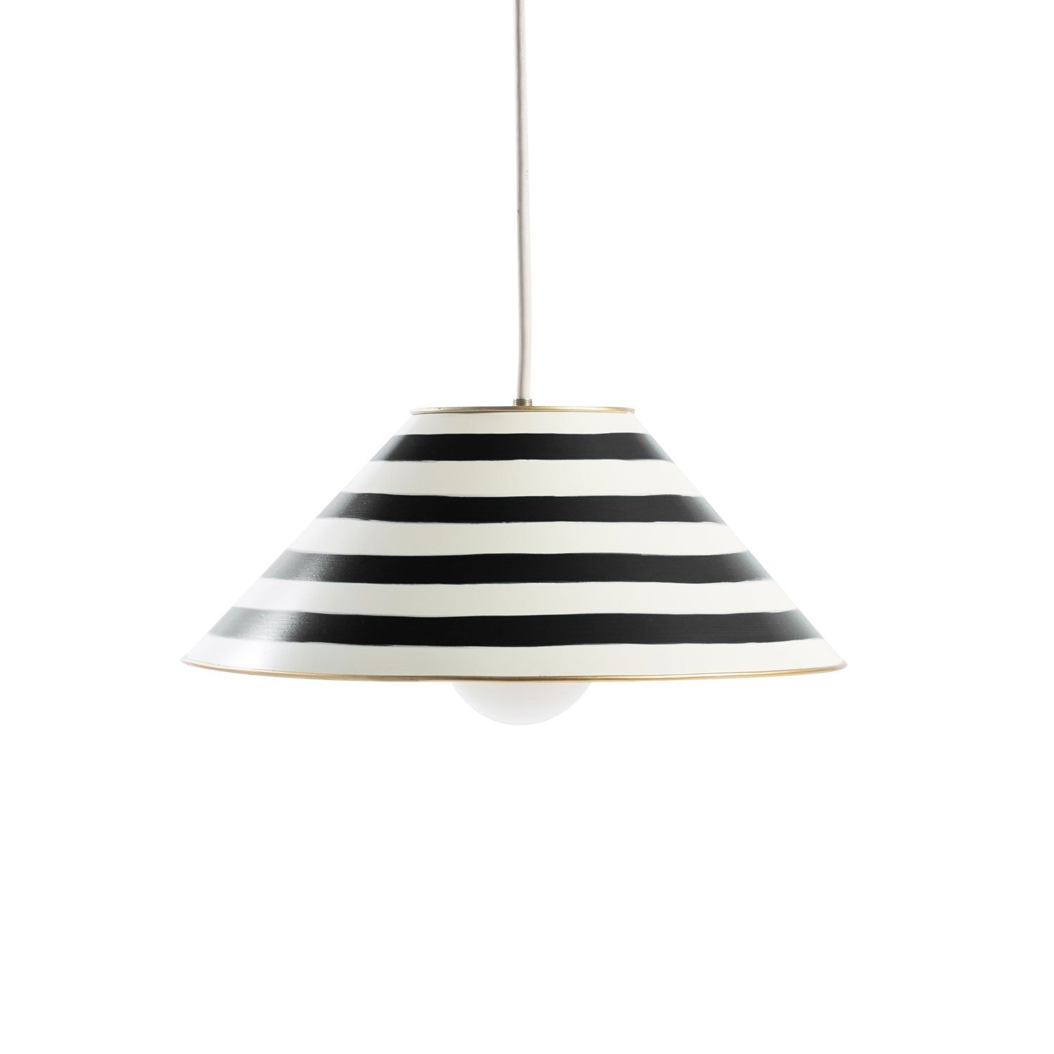 black and white striped tole pendant, Gray Landry ceiling light.