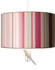 pink candy stripe drum pendant with bird on a swing