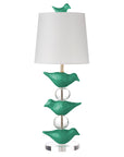 aqua Robin Staak lamp with papier mache birds and glass balls