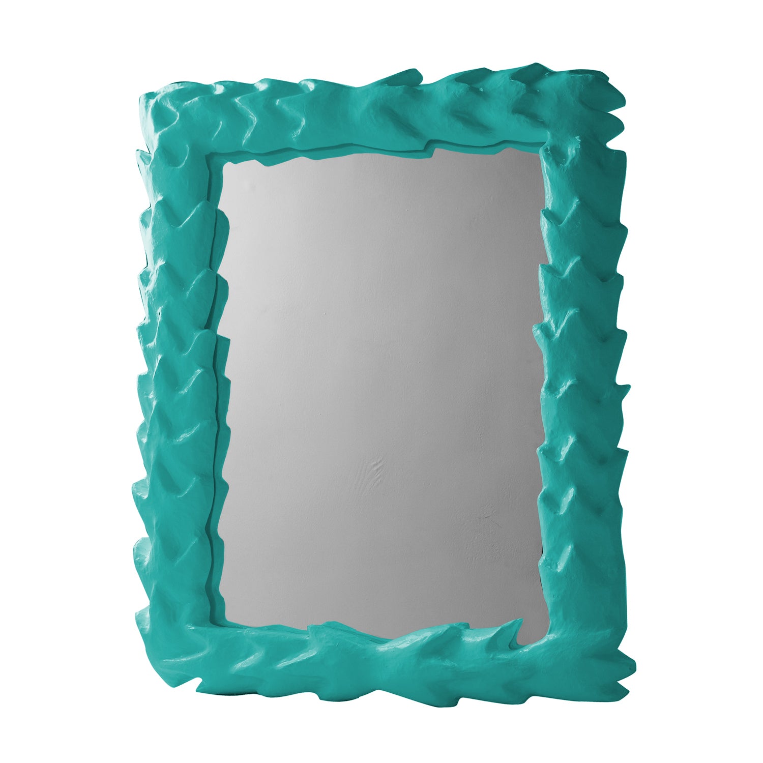 Aqua Papier Mache Tropical Mirror, artisan made in Mexico.