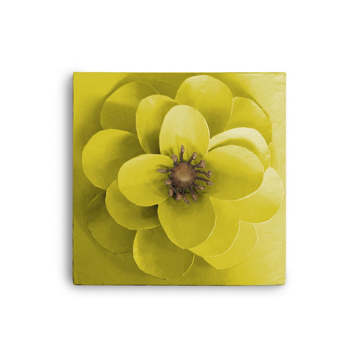 Camellia Flower Wall Art made from papier mache and painted chartreuse